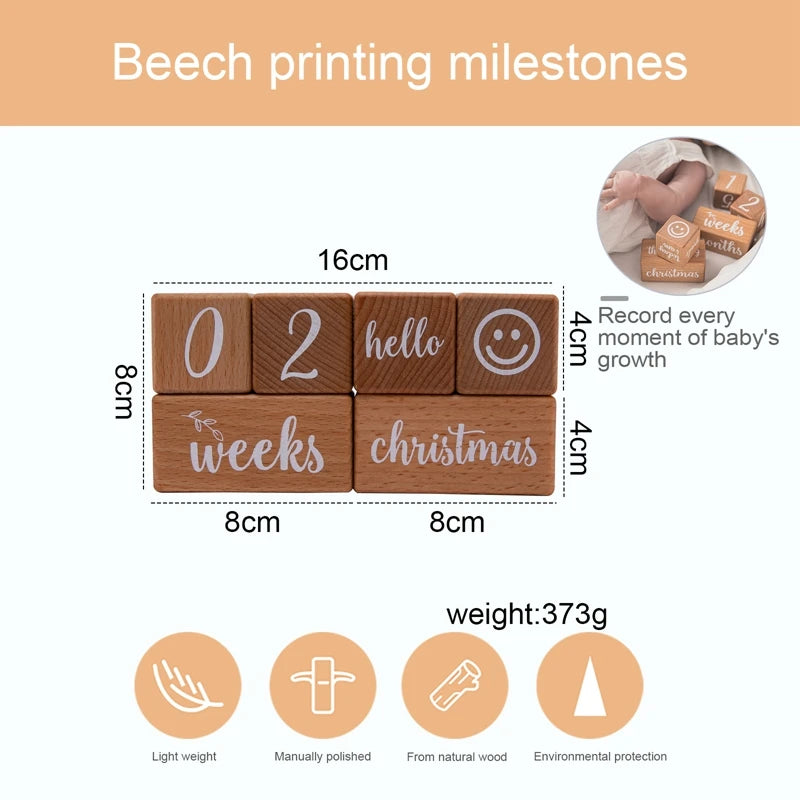 Set of Baby Month Milestone Card Beech Block ,Newborn Birthday Month Milestones Block