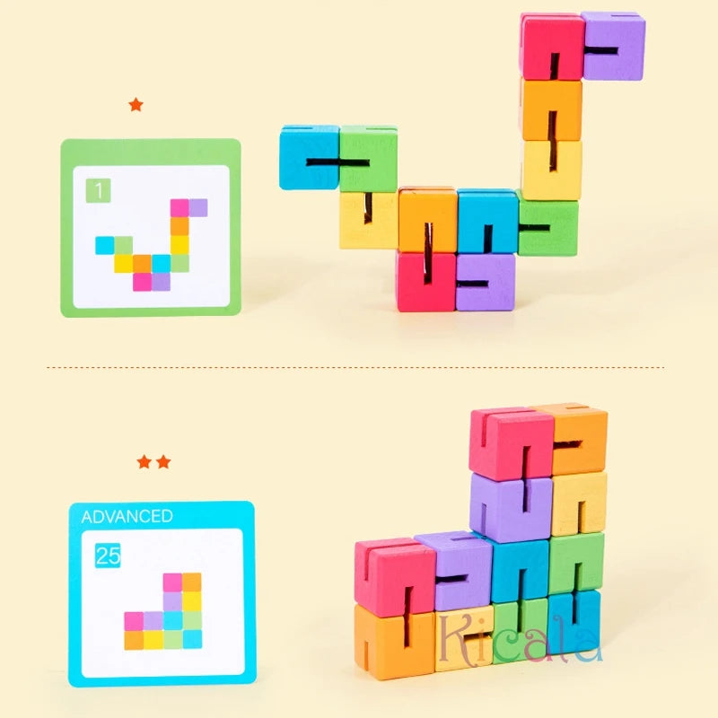 3D Montessori Wooden Building Blocks, Brain Development Puzzle Toy