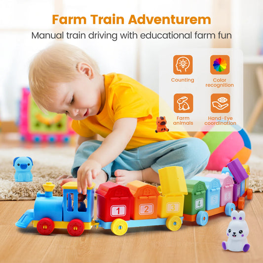 Montessori Farm Train Set for Toddlers, Educational Counting, Matching & Sorting Toy,Fine Motor Skills