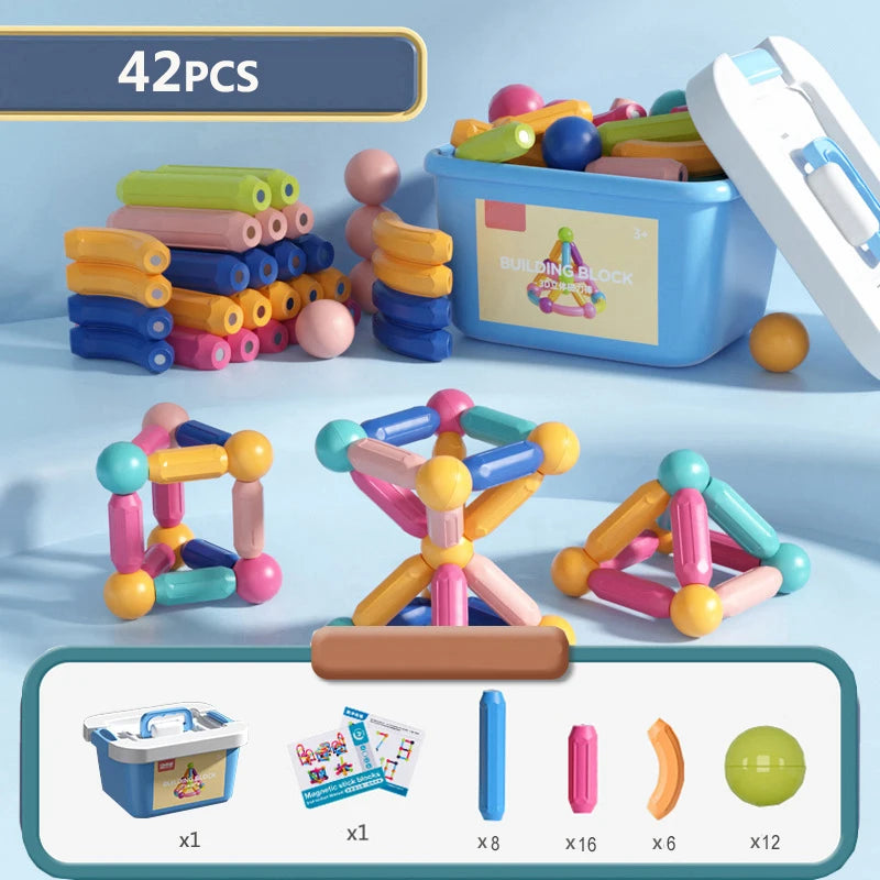 Montessori Magnetic Building Blocks, Magnetic Tiles Stacking Build Set for Kids