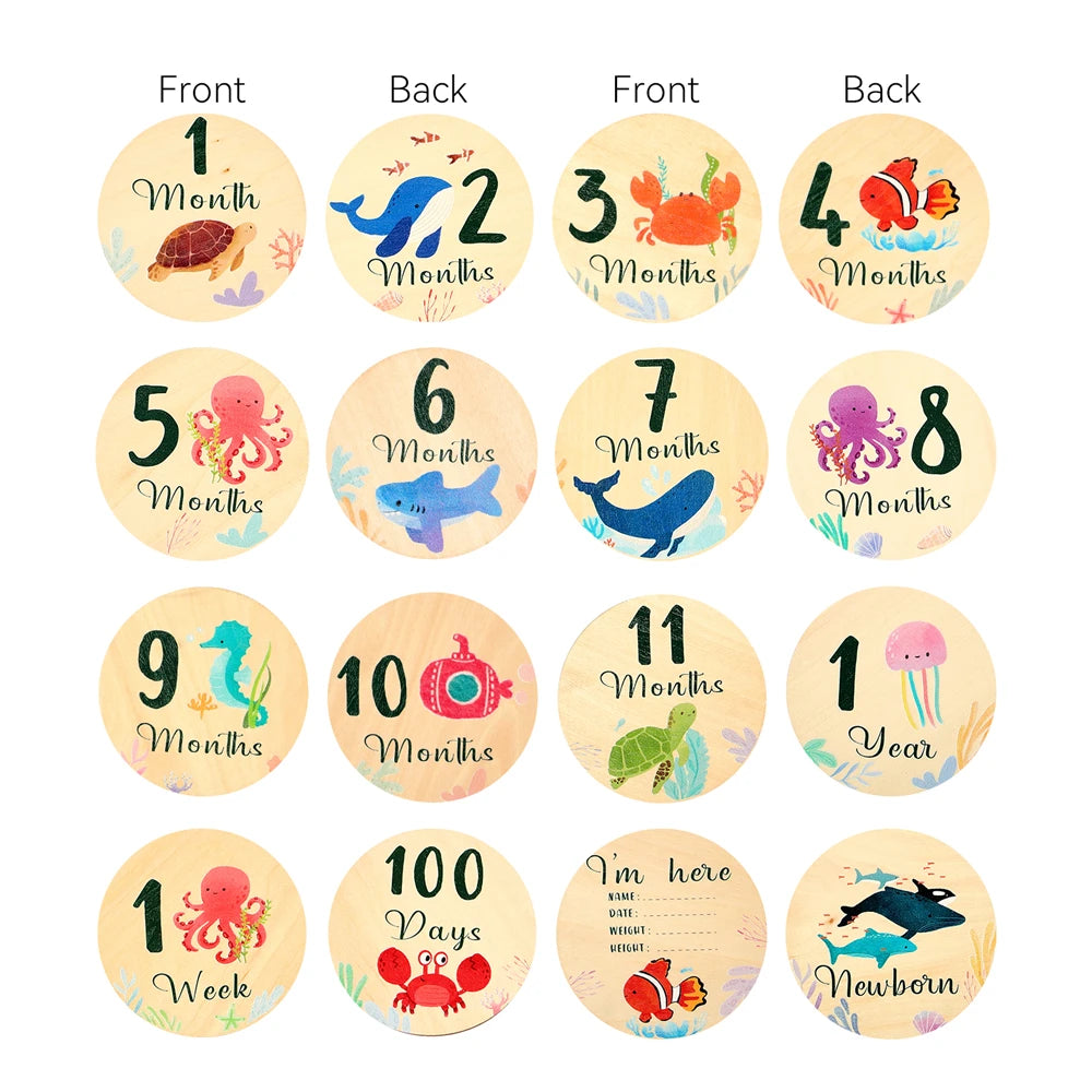 Newborn Wooden Milestone Cards Set Number