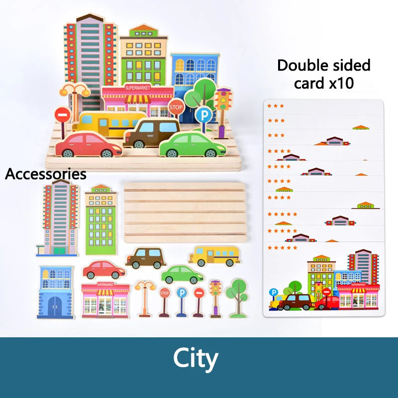 Wooden Montessori Thinking Game and Jigsaw Puzzles Matching Board for Kids