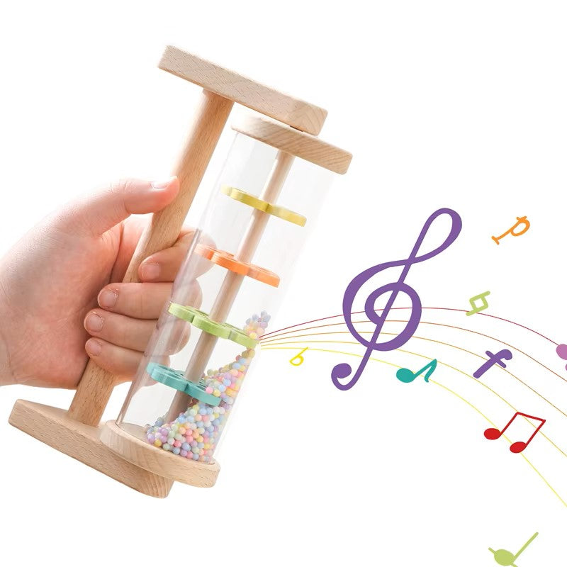 Montessori Stick Rainbow Hourglass Music Rattle Toy for baby and Toddles, Educational Sensory rain Drum