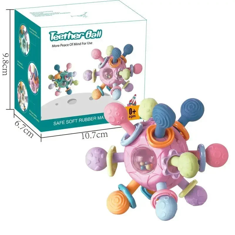 Baby Silicone Rotating Rattle Ball Grasping Activity, Teether Sensory Toys