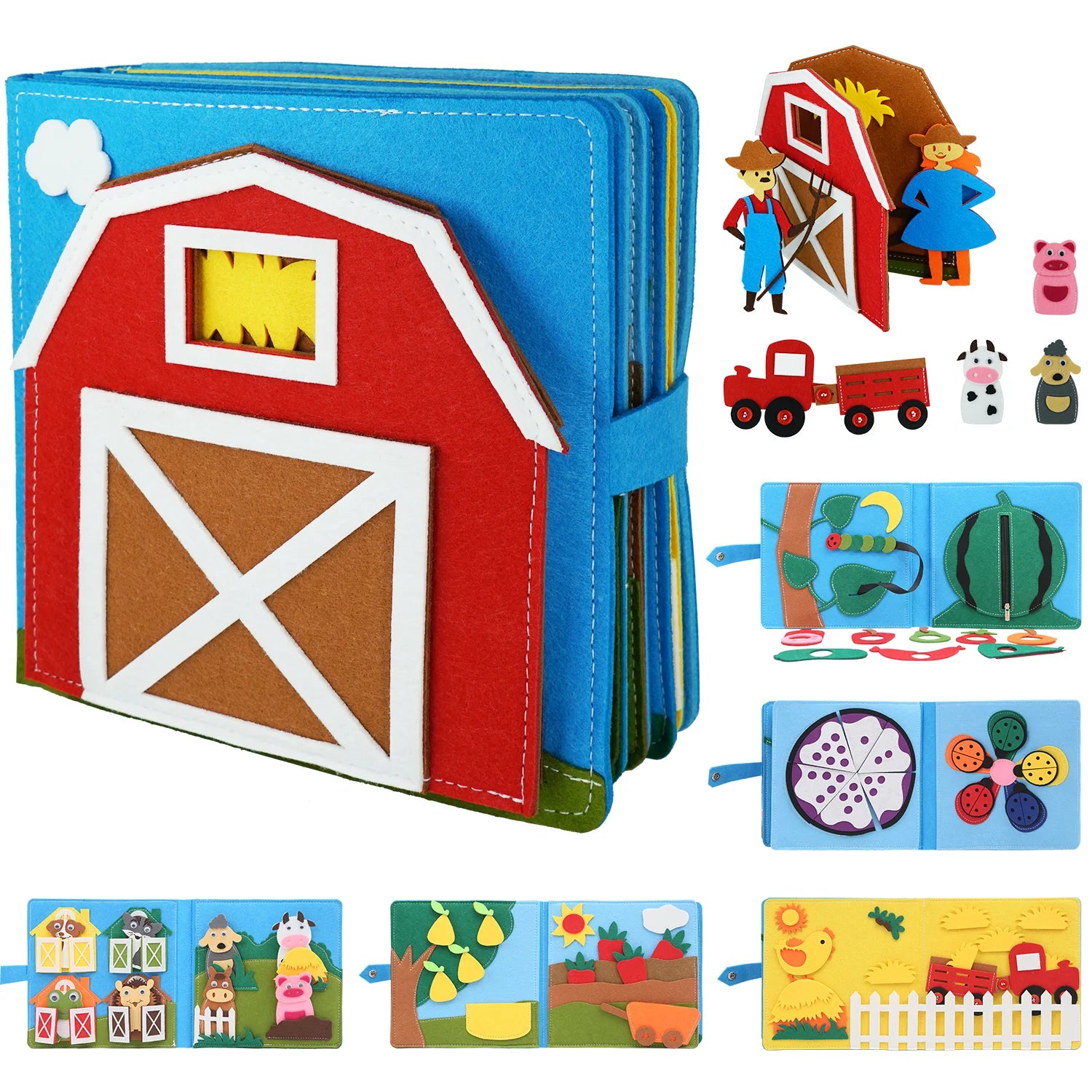 Toddlers Montessori Busy Board Farm Animal Quiet Felt Activity Toy Book - LittleOzKid