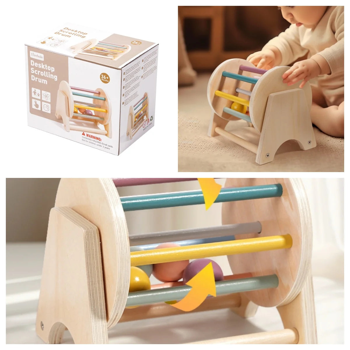 Baby Early Childhood Education, Handheld Bell, Ringing Instrument, Soothing Bed Bell, Wooden Gripping, Chewing Toy
