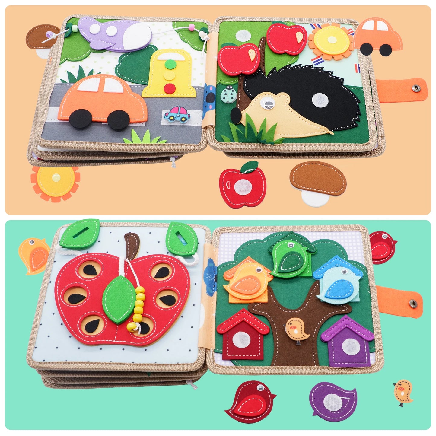 Toddlers Montessori Busy Board Farm Animal Quiet Felt Activity Toy Book - LittleOzKid