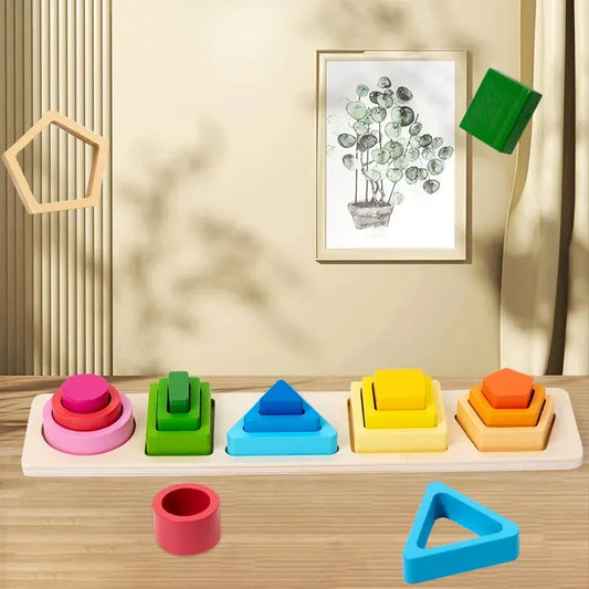 Montessori Wooden Sorting Stacking Toys, Educational Shape, Color Sorter for Kids