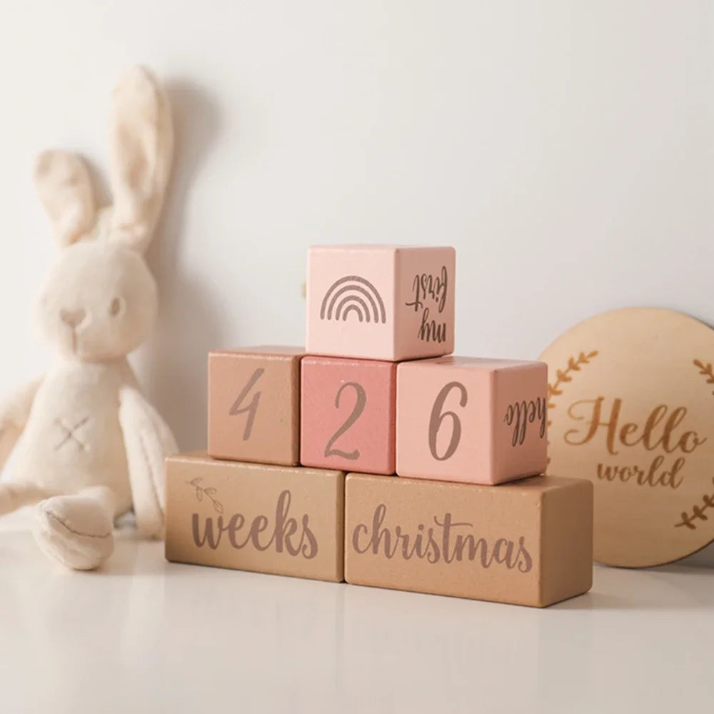 7Pcs Newborn Wooden Milestone Blocks, Birthing Monthly Milestones Blocks For Newborn