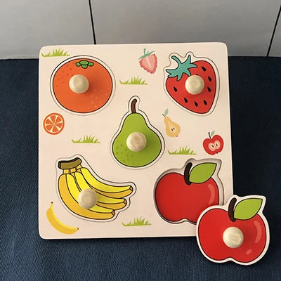 Wooden Fruits & Vegetables Jigsaw Puzzle, Montessori Toys, Hand Grab and Educational Learning Toy for Kids