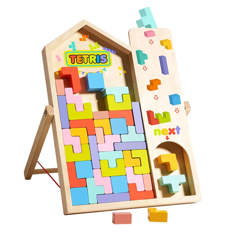 Montessori Wooden Tetris,3D Russian Budling Blocks, Jıgsaw Tangram Colorful Puzzle