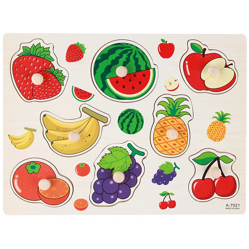 Wooden Fruits & Vegetables Jigsaw Puzzle, Montessori Toys, Hand Grab and Educational Learning Toy for Kids