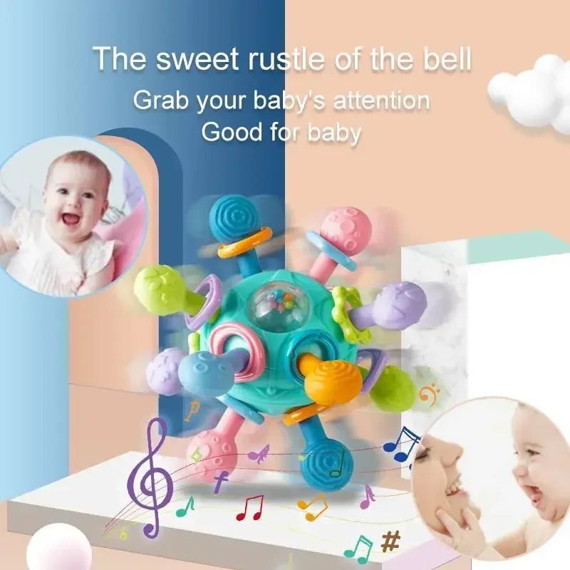 Baby Silicone Rotating Rattle Ball Grasping Activity, Teether Sensory Toys