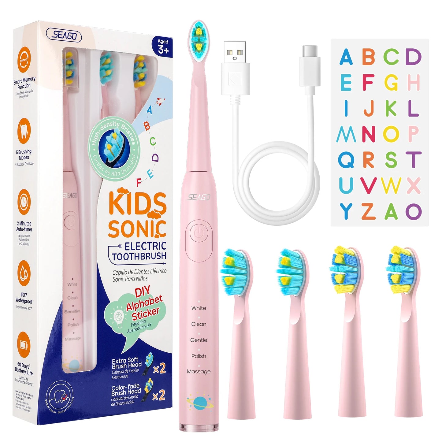 Rechargeable Kids Electric Toothbrush with Stickers and 3 Extra head