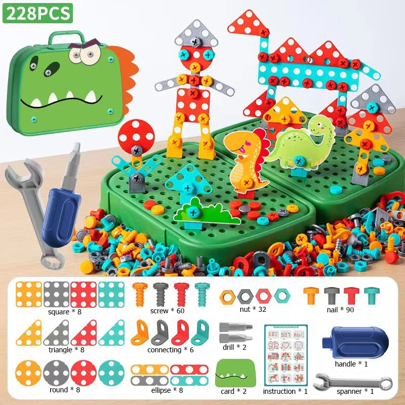 Simulated DIY Children Tool Toys Set Electric Drill Screw Nuts 3D Puzzle Toy Pretend Play Tool Kits
