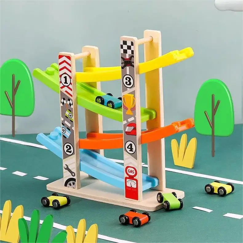 4/7 Track Wooden Ramp Racing, Inertia Slide Roller Coaster Car Set toy - LittleOzKid