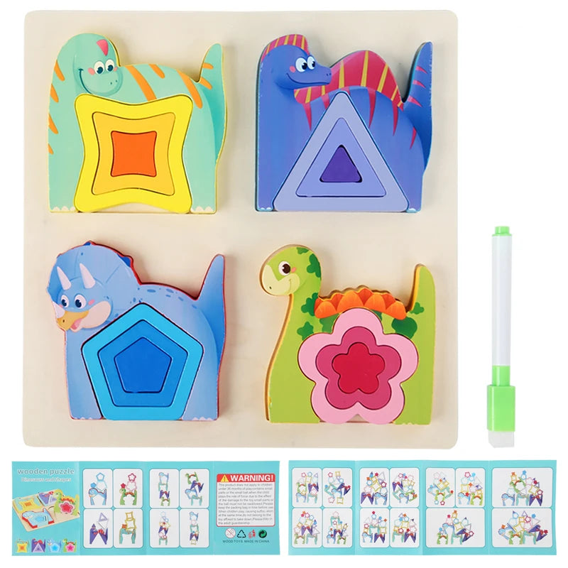 Montessori Wooden Animal Jigsaw Puzzle, Hand Grasping, Shape Sorting and Sensory Toy