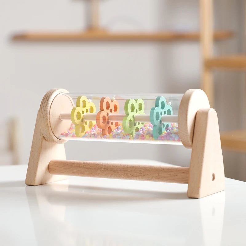 Montessori Stick Rainbow Hourglass Music Rattle Toy for baby and Toddles, Educational Sensory rain Drum