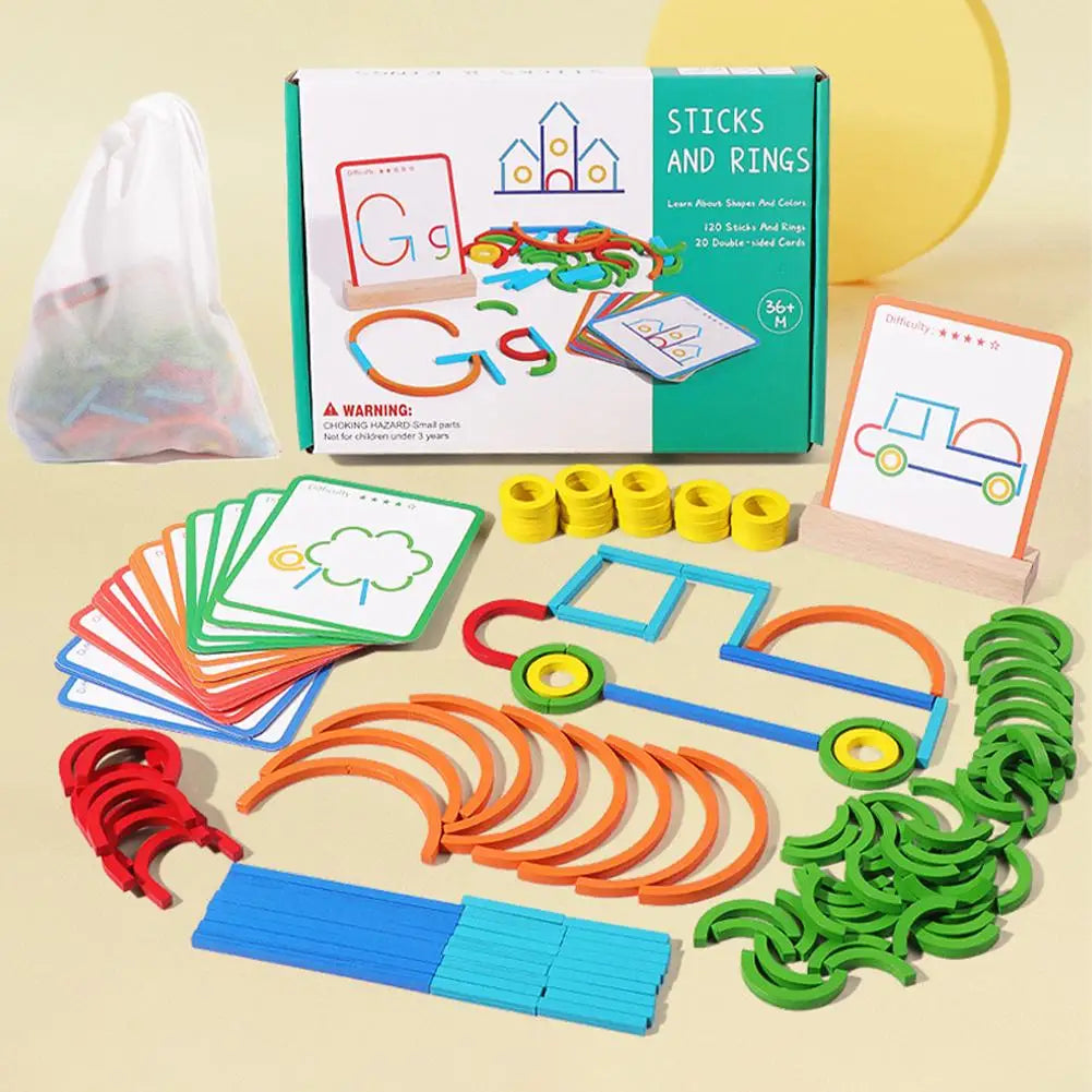 Montessori Wooden Sticks & Rings Jigsaw Puzzle