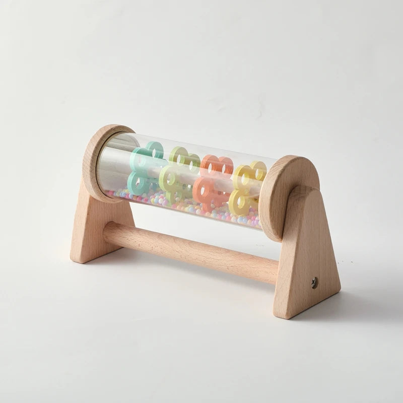 Montessori Stick Rainbow Hourglass Music Rattle Toy for baby and Toddles, Educational Sensory rain Drum