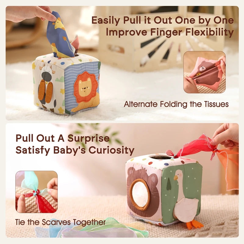 Magic Cotton Animal Tissue Box, Busy Board Baby Educational Activity Sensory Toy - LittleOzKid