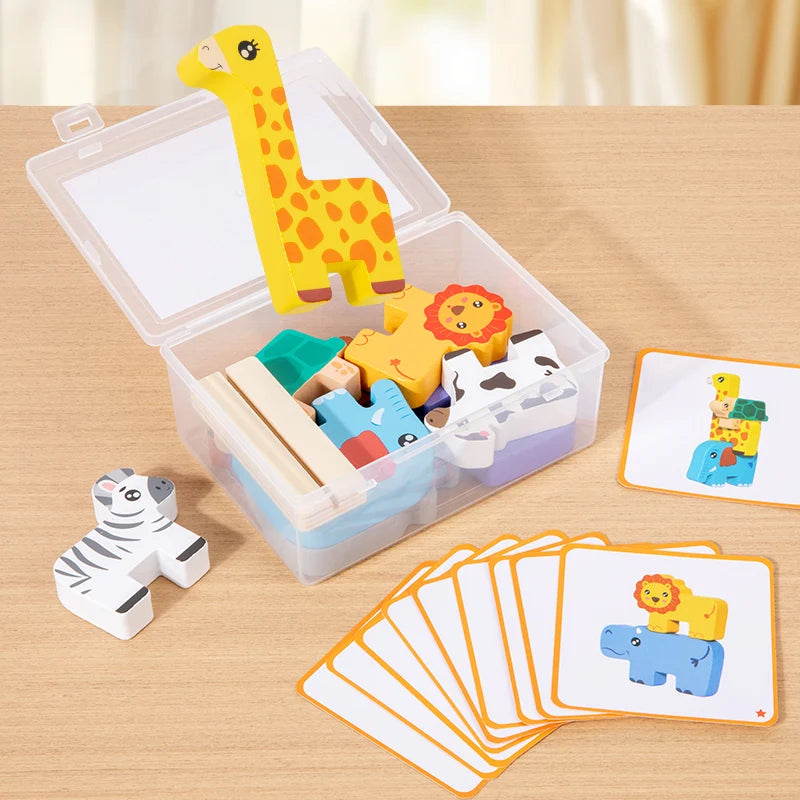 Montessori Wooden Animal Stacking Block Game Shape Matching Puzzle Balance Toy