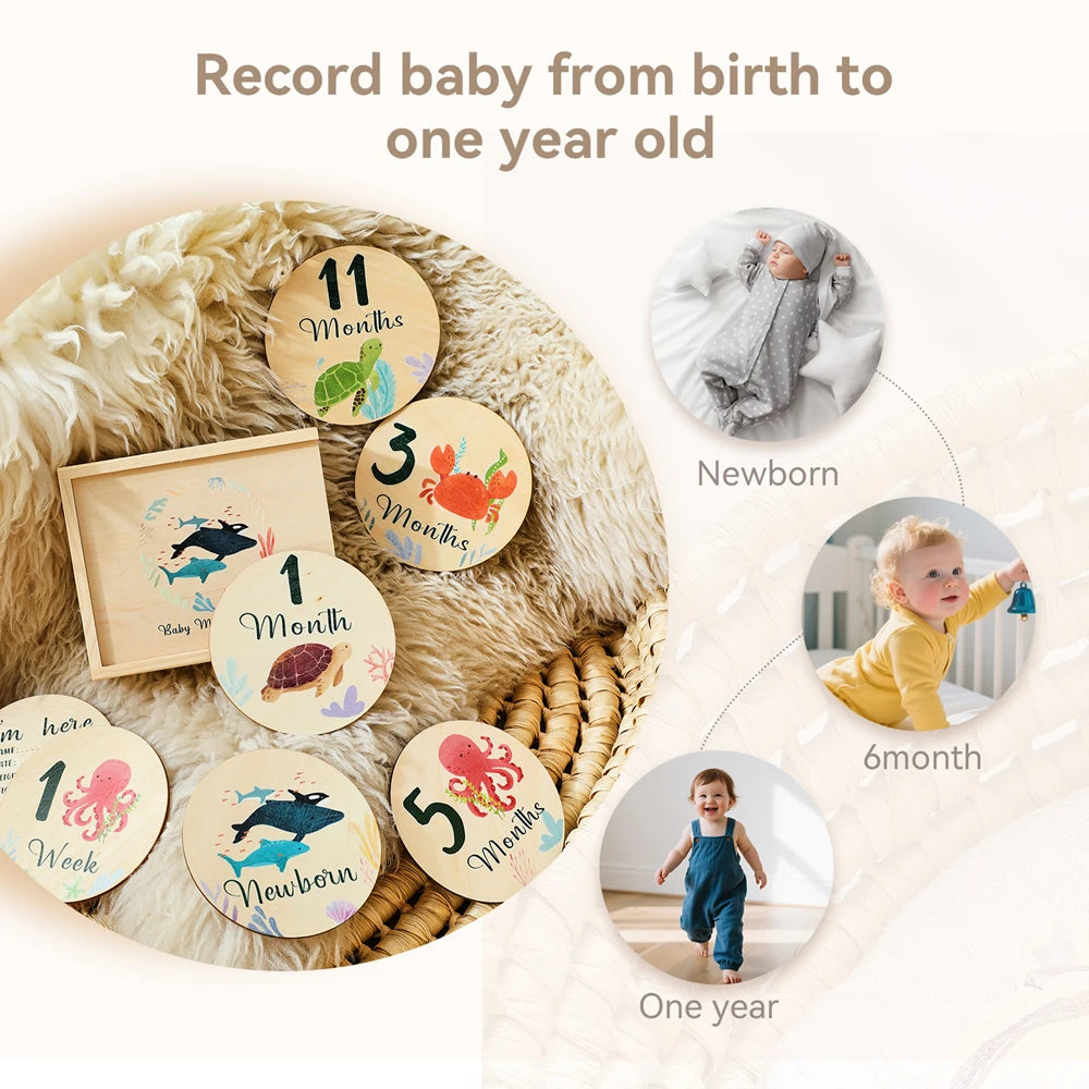 Newborn Wooden Milestone Cards Set Number