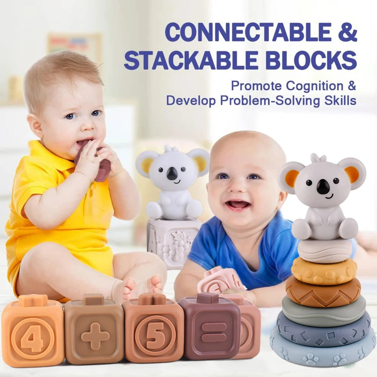 Baby Soft Silicone Stacking Tower Blocks, Bath Toy Ring Stacked for Toddlers - LittleOzKid