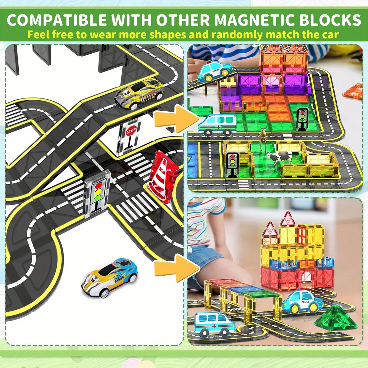 Montessori Magnetic Road Tiles Set – STEM Learning & Construction Blocks for Kids