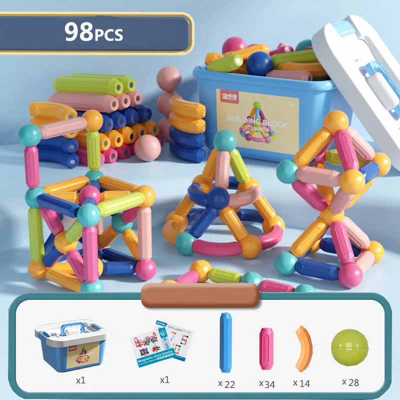 Montessori Magnetic Building Blocks, Magnetic Tiles Stacking Build Set for Kids