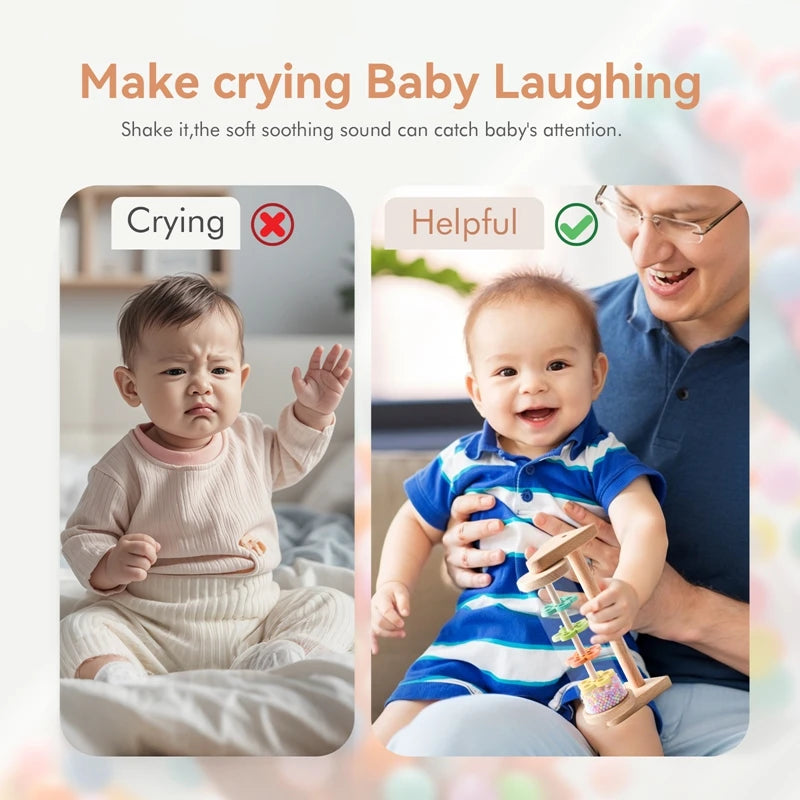 Montessori Stick Rainbow Hourglass Music Rattle Toy for baby and Toddles, Educational Sensory rain Drum