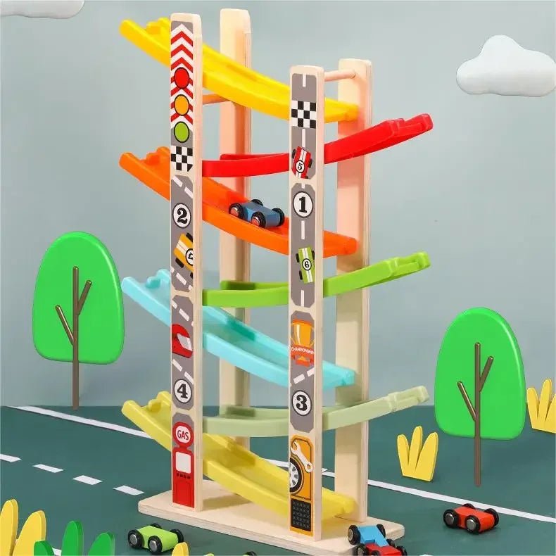 4/7 Track Wooden Ramp Racing, Inertia Slide Roller Coaster Car Set toy - LittleOzKid
