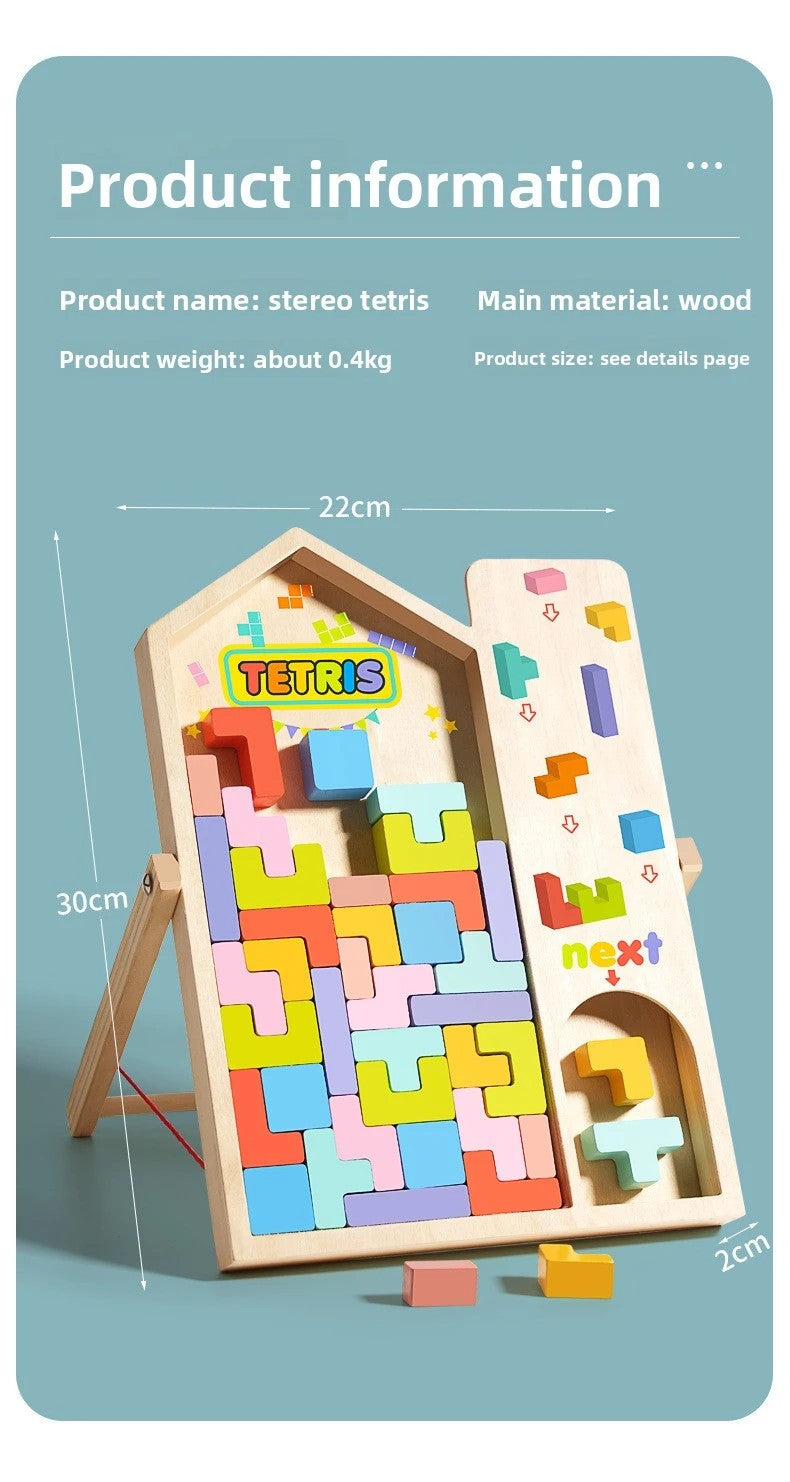 Montessori Wooden Tetris,3D Russian Budling Blocks, Jıgsaw Tangram Colorful Puzzle