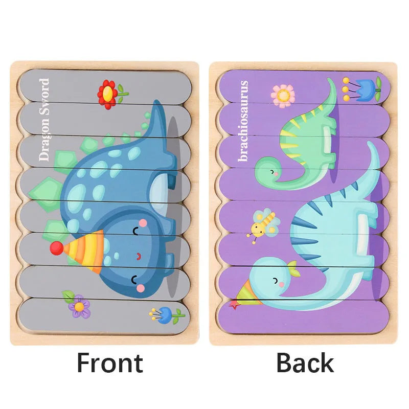 Montessori Cartoon Animal Double-Sided Wooden Strip Puzzle – (Buy 3 for $49)