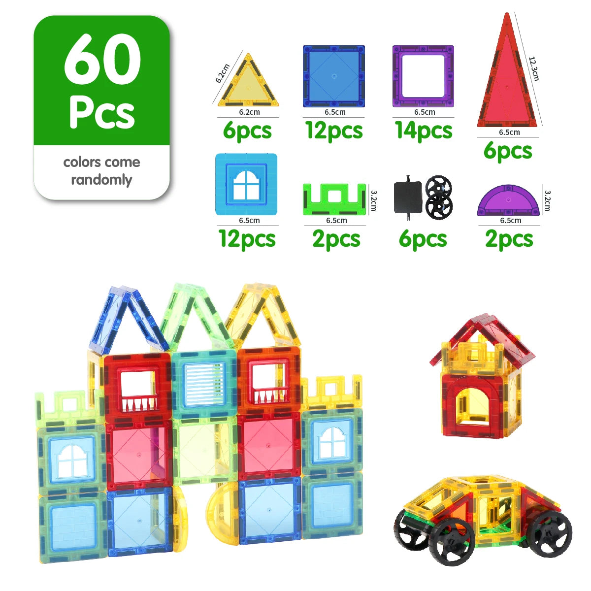 Magnetic Building Blocks Construction Set, Magnet Tiles for Kids