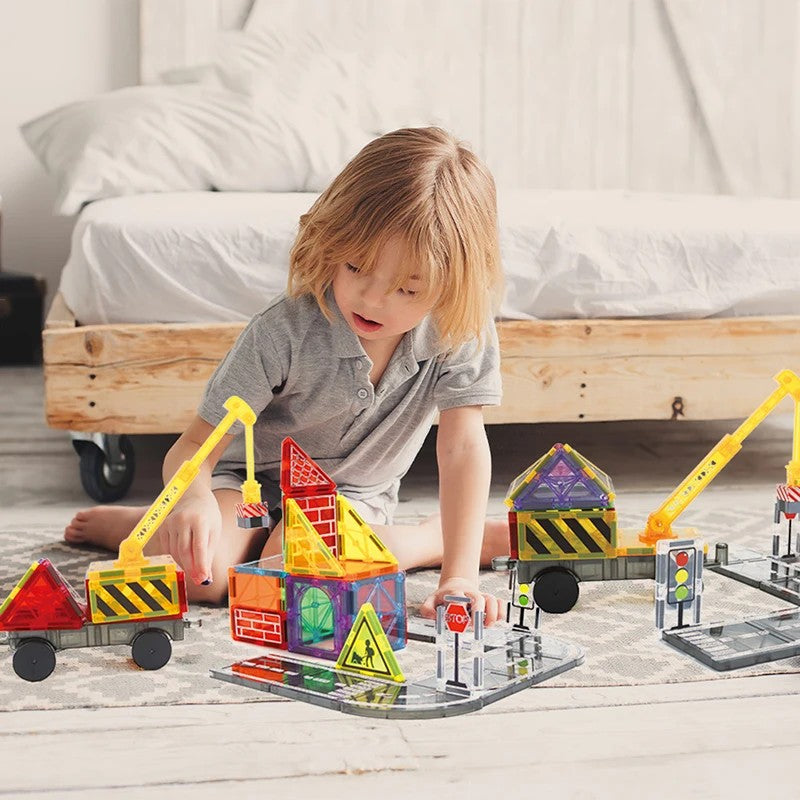 Montessori Magnetic Road Tiles Set – STEM Learning & Construction Blocks for Kids