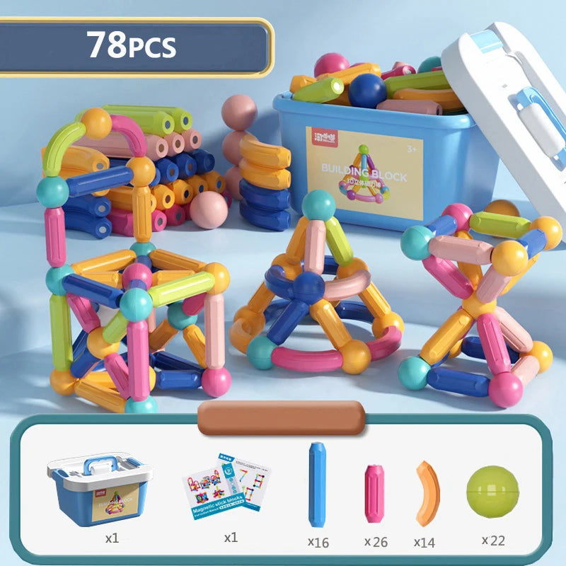 Montessori Magnetic Building Blocks, Magnetic Tiles Stacking Build Set for Kids