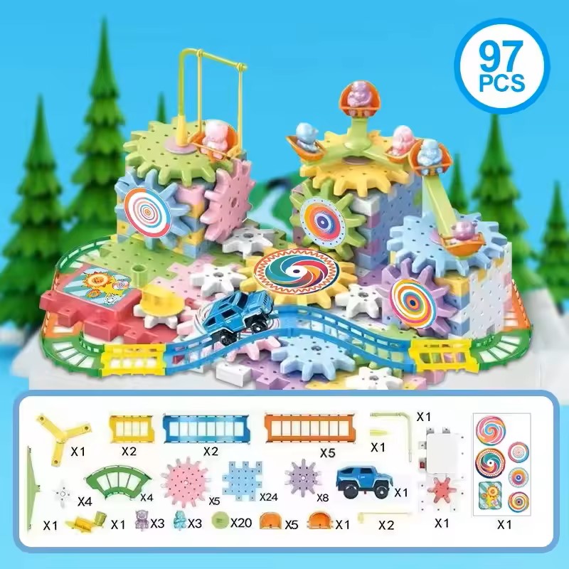 Montessori STEM Electric Rotating Gear Building Block Toys, Block Bricks toys for Children