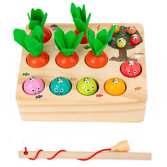 Wooden Carrot Harvest Game - Montessori Educational Toy For Toddlers, Fine Motor Skills Development