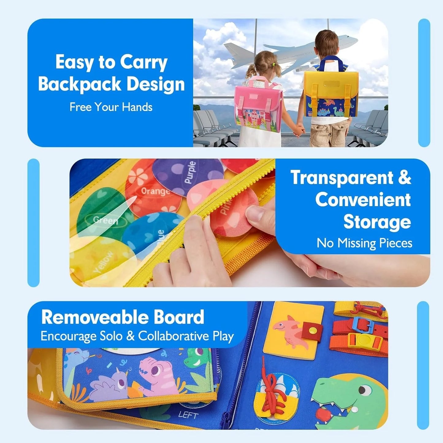 17 in 1 Backpack Learning Toddlers Busy Board, Felt Quiet Book for Kids - LittleOzKid