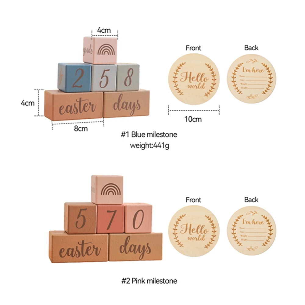 7Pcs Newborn Wooden Milestone Blocks, Birthing Monthly Milestones Blocks For Newborn