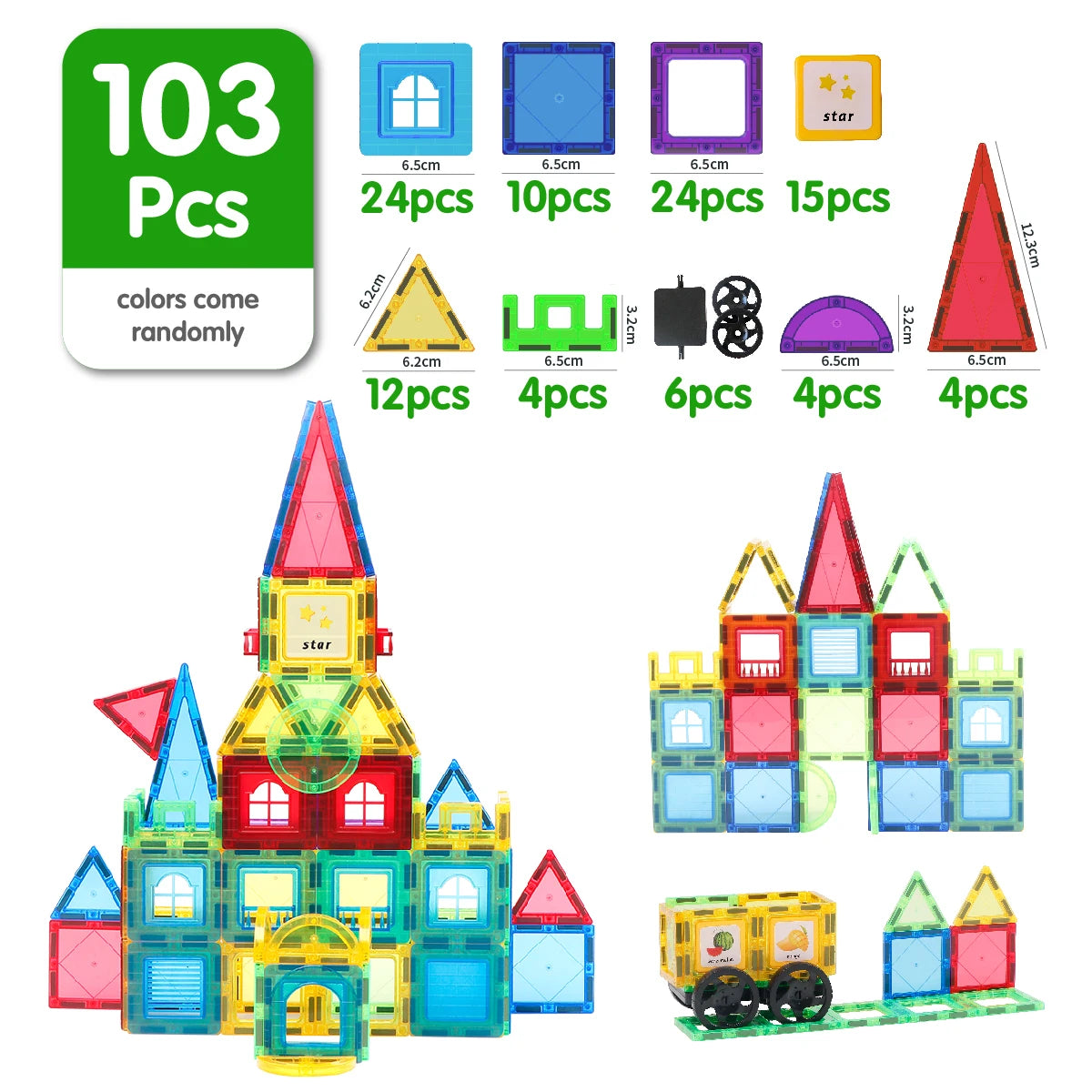 Magnetic Building Blocks Construction Set, Magnet Tiles for Kids