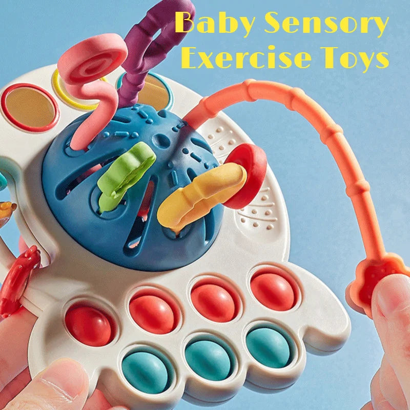 Baby Montessori Sensory Toy, Pull String Finger Grasp Training, Teething BPA Free