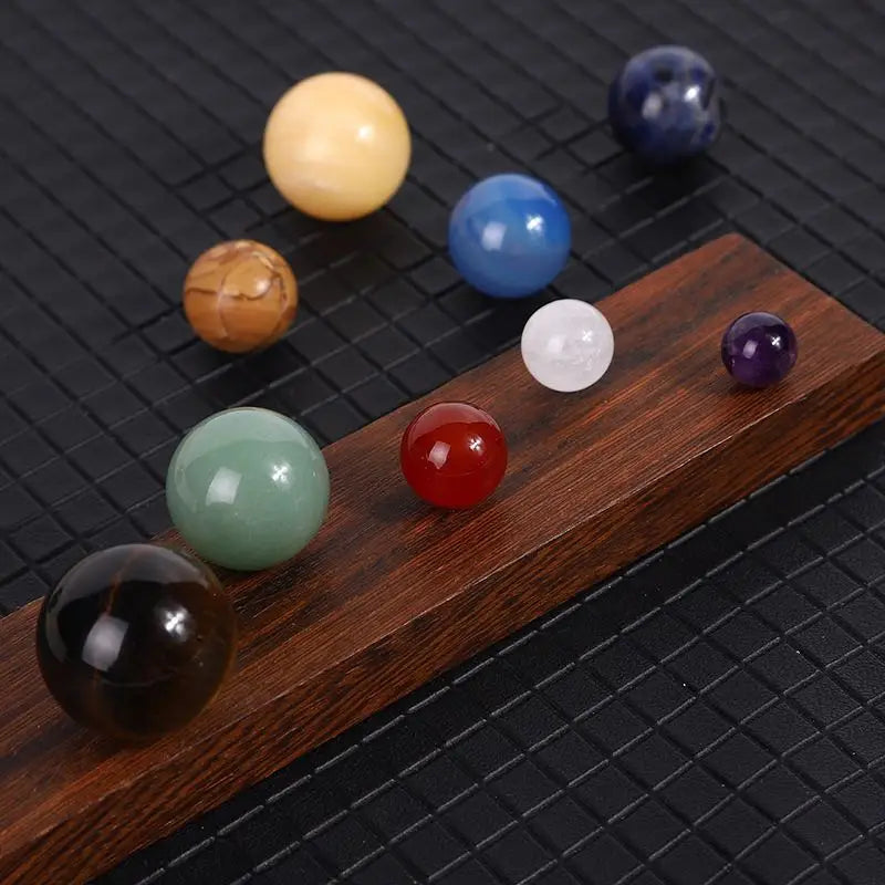 9 Planets Natural Gemstone Set, Crystals with Wooden Box