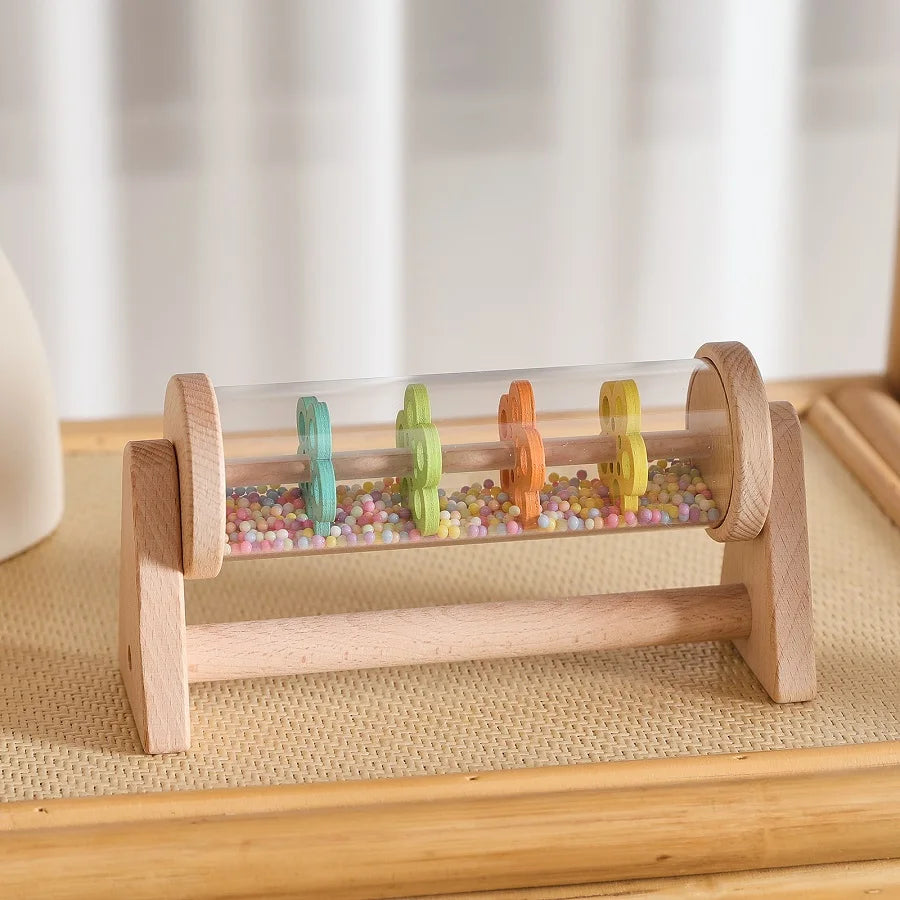 Montessori Stick Rainbow Hourglass Music Rattle Toy for baby and Toddles, Educational Sensory rain Drum