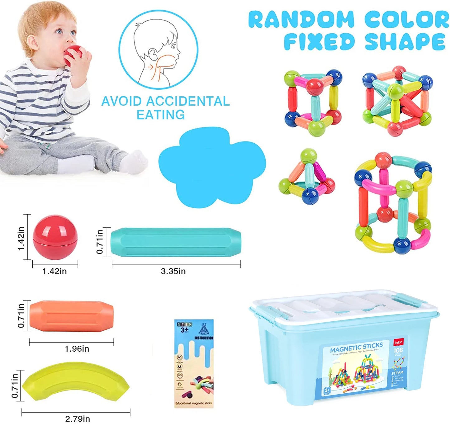 Montessori Magnetic Building Blocks, Magnetic Tiles Stacking Build Set for Kids