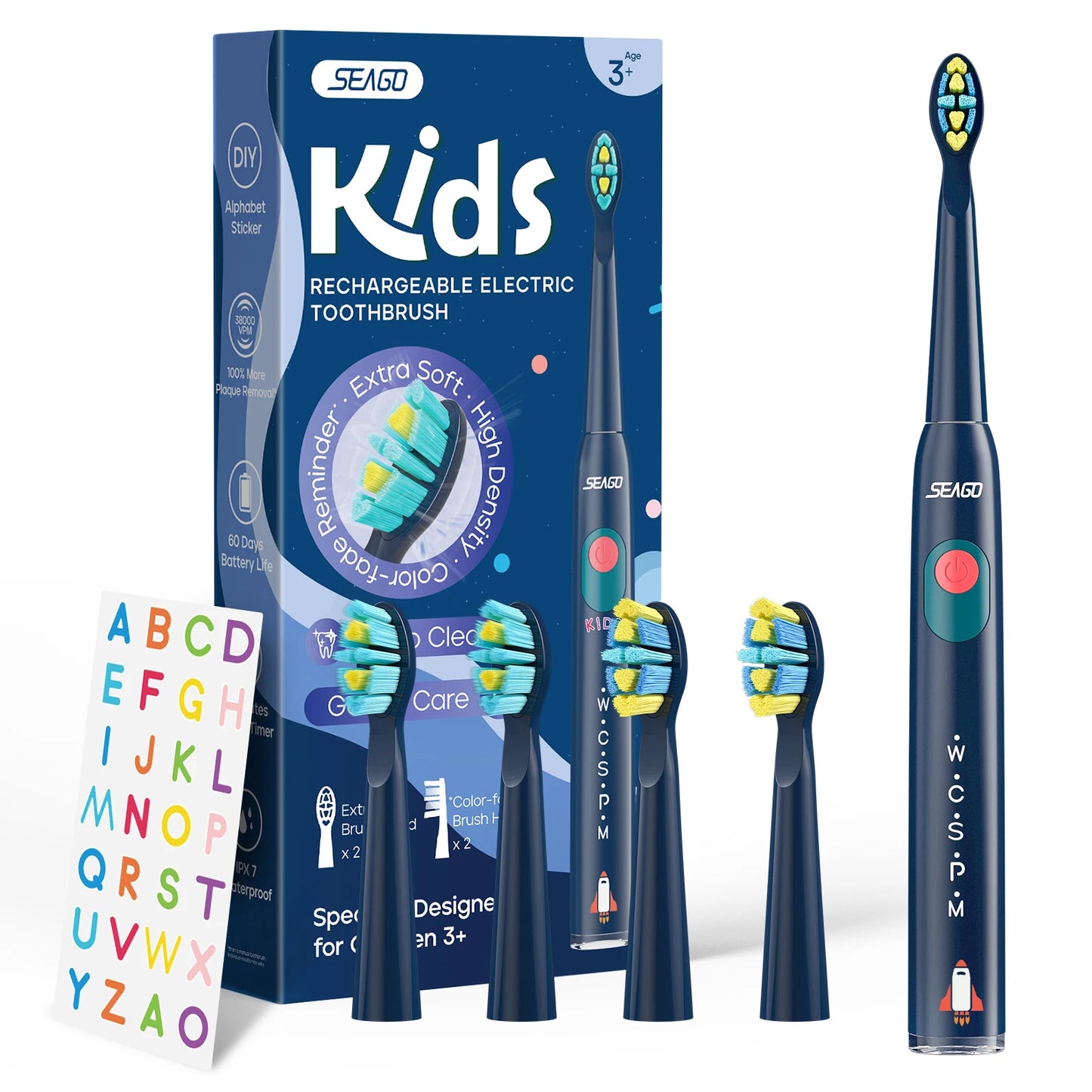 Rechargeable Kids Electric Toothbrush with Stickers and 3 Extra head