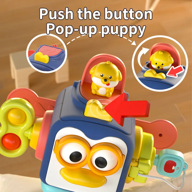 6 in 1 Montessori Toddlers Activity Cube, Busy Hand Grasping Sensory Toy