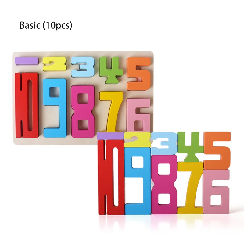 Wooden Montessori Digital Building Blocks, Stacking Puzzles for Kids