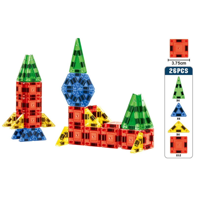26/30PCS Travel Mini Magnetic Tiles, Building Blocks for Kids